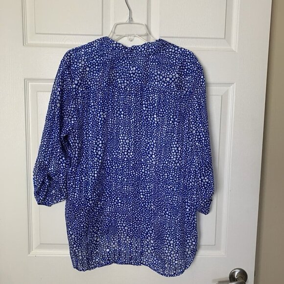 Chico’s Polka Dot Popover Thin Sheer Poly Blouse Blue White Size Medium (2) - Picture 5 of 11